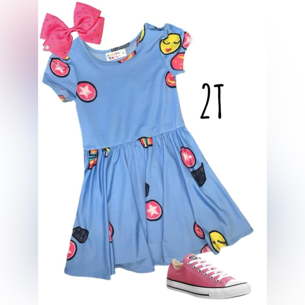 DotDotSmile Playful Blue Kids Dress with Star Patterns